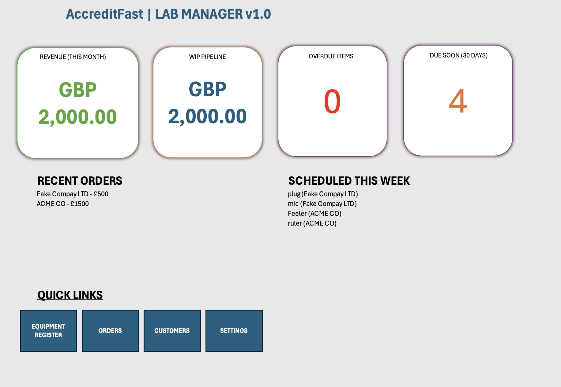 Calibration Lab Micro-CRM Excel