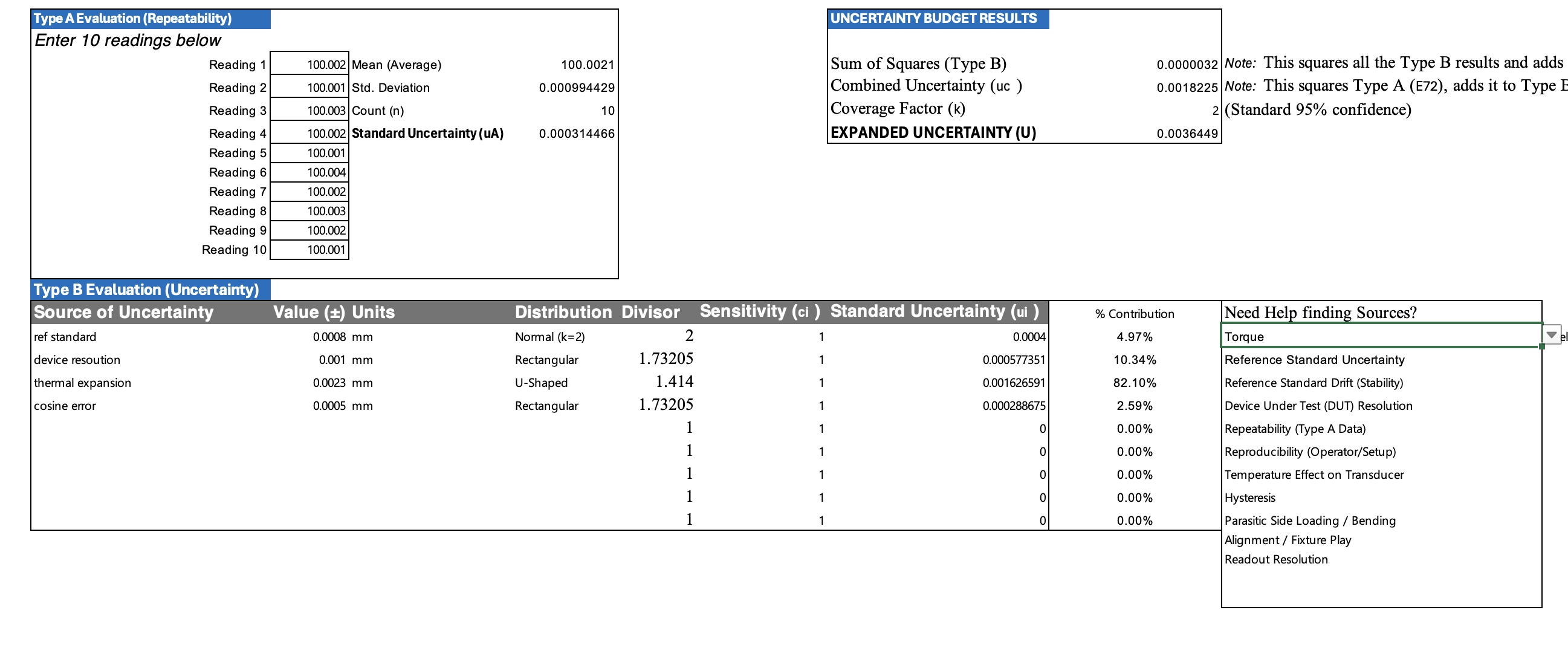 Excel Uncertainty Calculator
